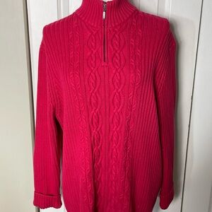 Lands' End Vintage Red Women’s  Size XL 18-20 Cable Knit 1/4 Zip Heavy Sweater